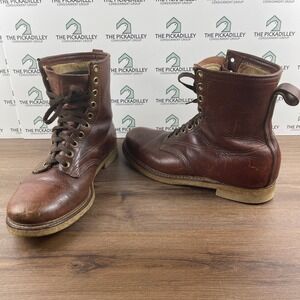Leather Work Boots Mens Ankle Lace Up Round Toe Brown‎